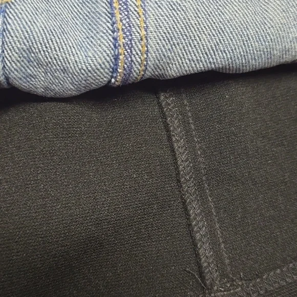 Cache Vintage Denim & Black Leather Trim Vest Moto Biker Cropped Jean Jacket Sz - Picture 12 of 12